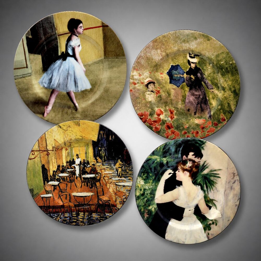 Set of 4 American Atelier 5150 Monet Degas Renoir Van Gogh Inspired Salad Plates